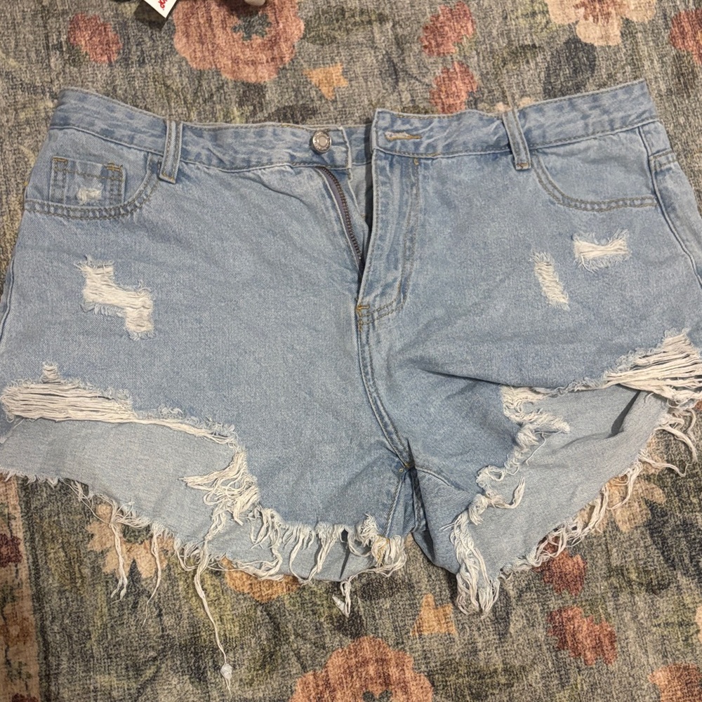 SHEIN Light Blue Distressed Jean Shorts
